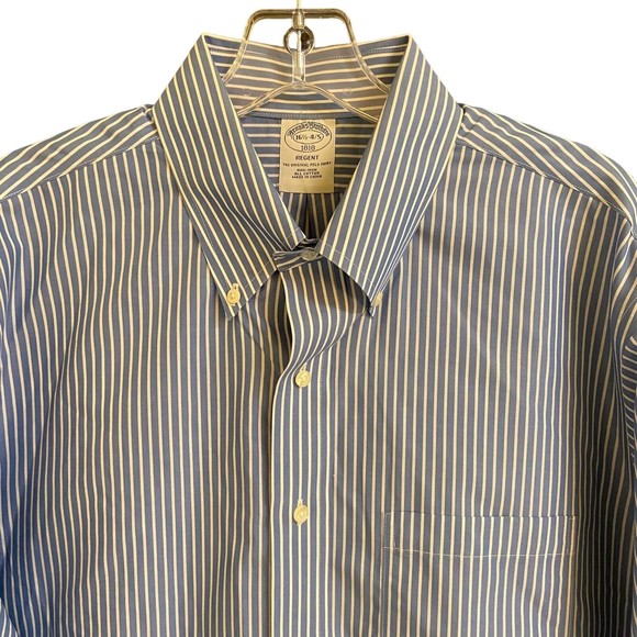 Brooks Brothers Mens‎ Shirt Adult Size 16.5 (4/5) Blue Striped Regent Non-Iron - Picture 3 of 7